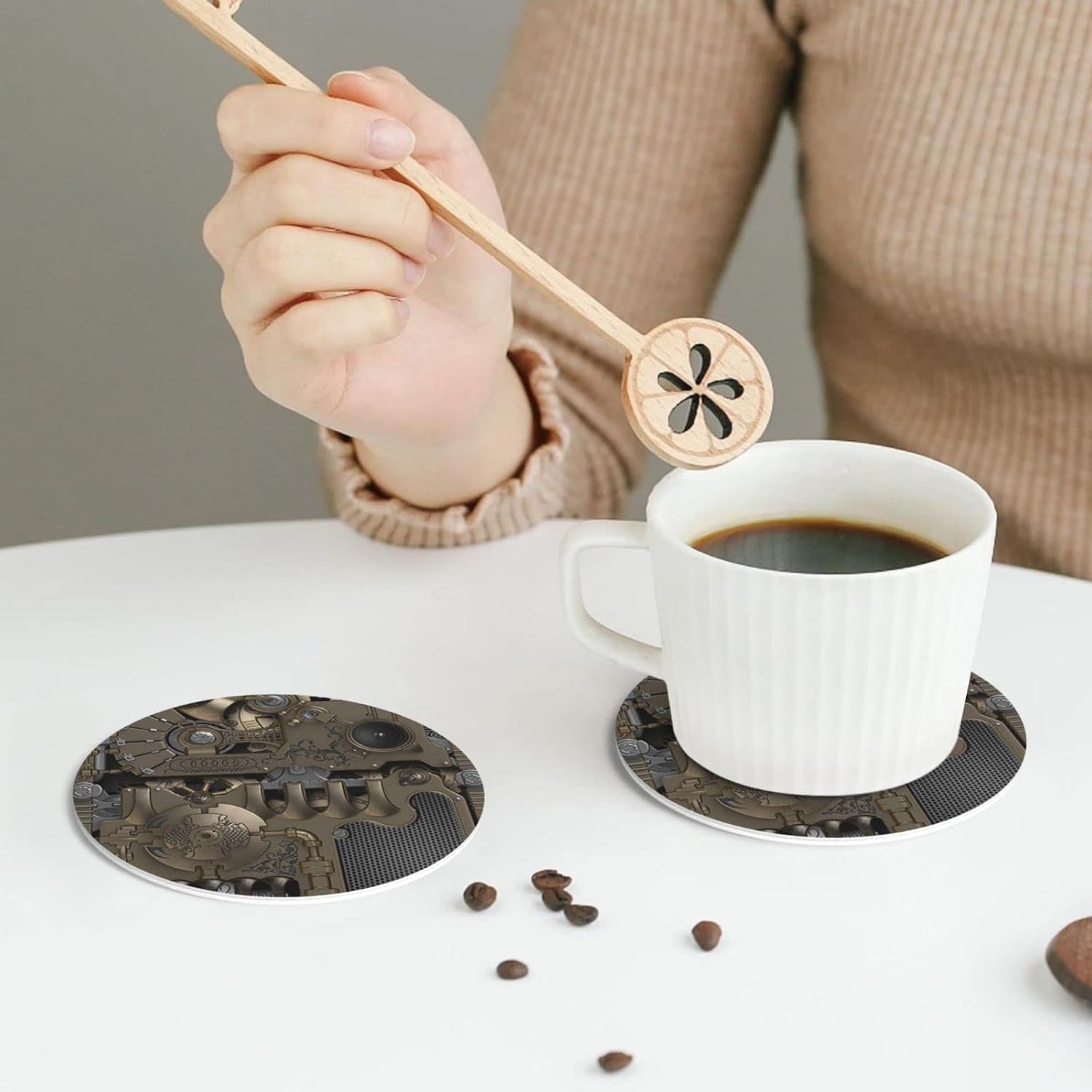 Juego de 4 posavasos de cuero, posavasos personalizados para mesa de café, posavasos mecánicos, posavasos fáciles de limpiar para bebidas, tazas de