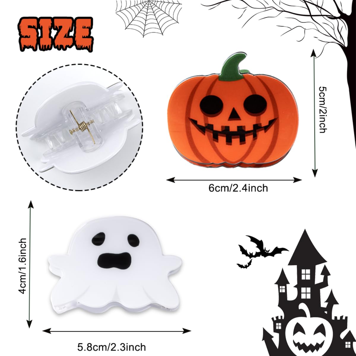 Pinzas para el cabello de Halloween, pinzas de pelo fantasma para cabello fino, naranja con forma de calabaza, lindos pasadores para el cabello,