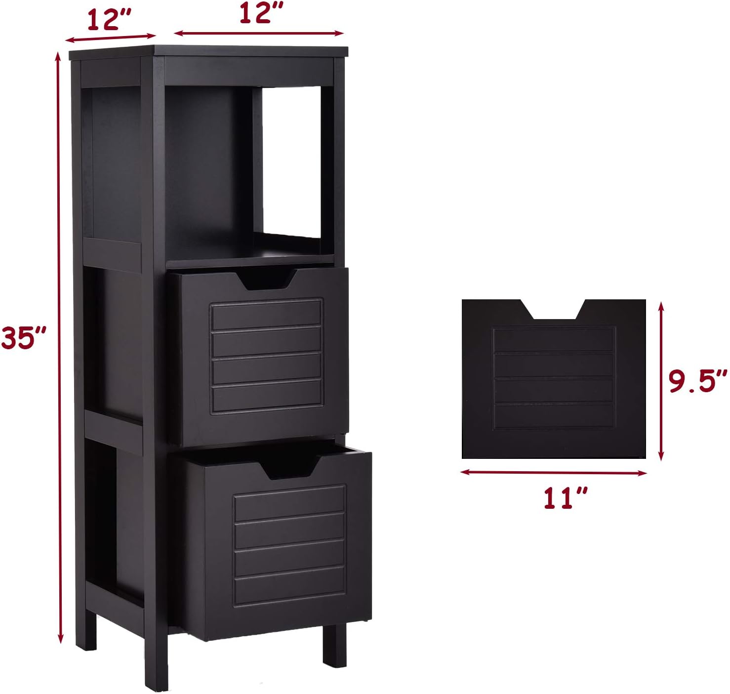 GLACER Armario de suelo de baño, armario de almacenamiento lateral de madera con dos cajones extraíbles para almacenamiento flexible, adecuado para