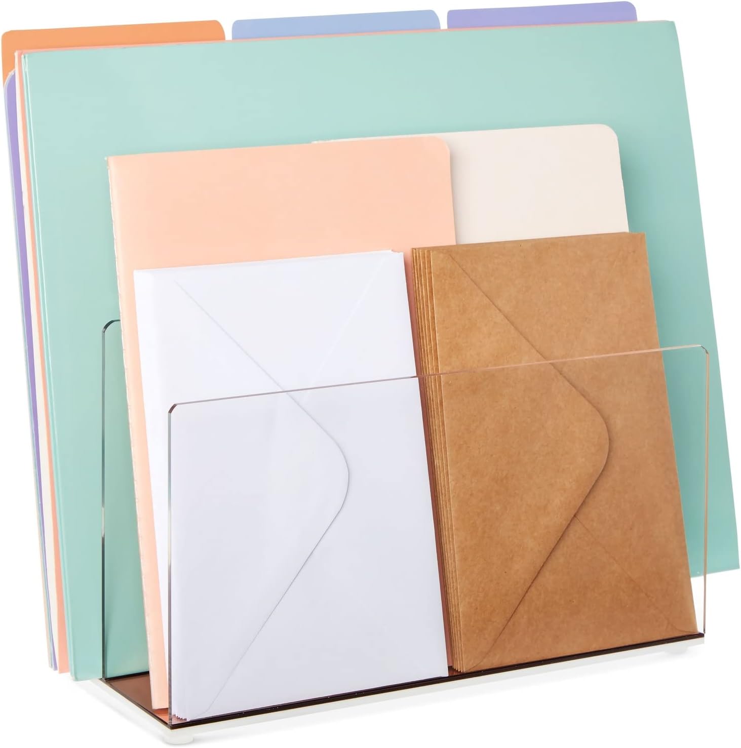 Okuna Outpost Organizador de archivos acrílico transparente con 2 ranuras, papel de escritorio de oficina, correo y clasificador de cartas (9 x 5 x