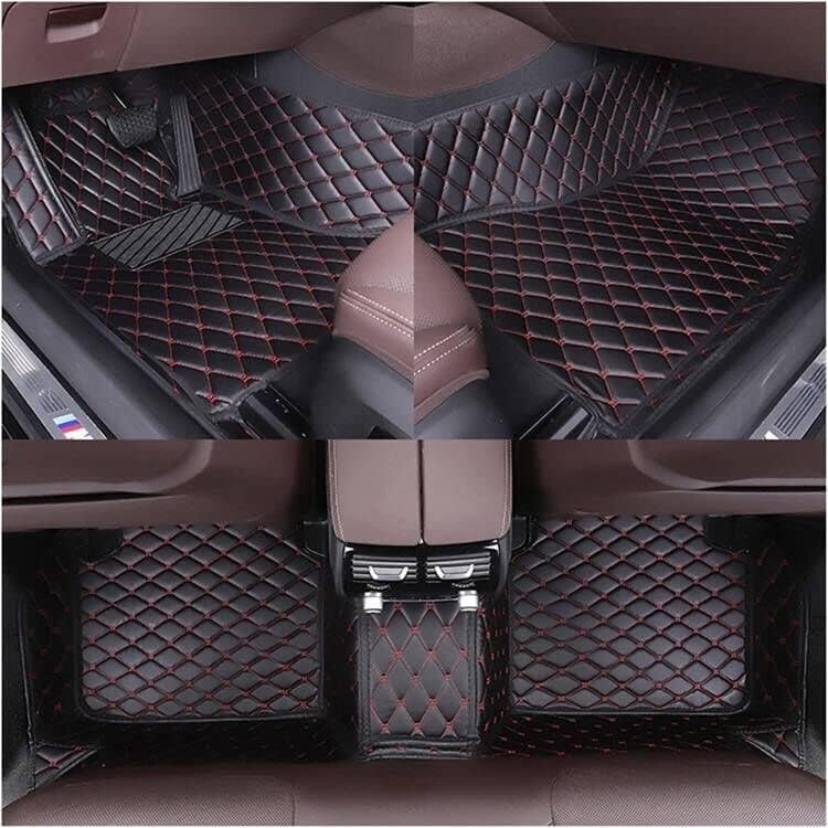 Alfombrillas de cuero de lujo personalizadas para automóvil, tapetes antideslizantes para todo tipo de clima (marrón oscuro beige)