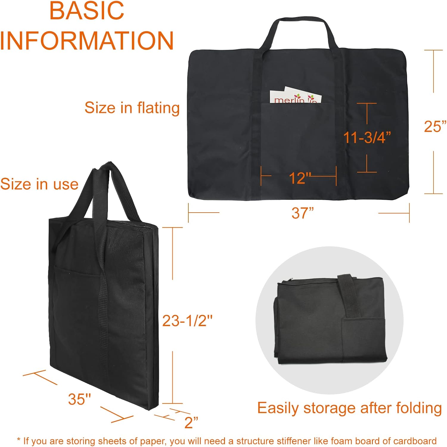 Cupohus Bolsa de arte impermeable de 25 x 37 pulgadas para obras de arte de 24 x 36 pulgadas con bolsillos exteriores y asa, bolsa de almacenamiento
