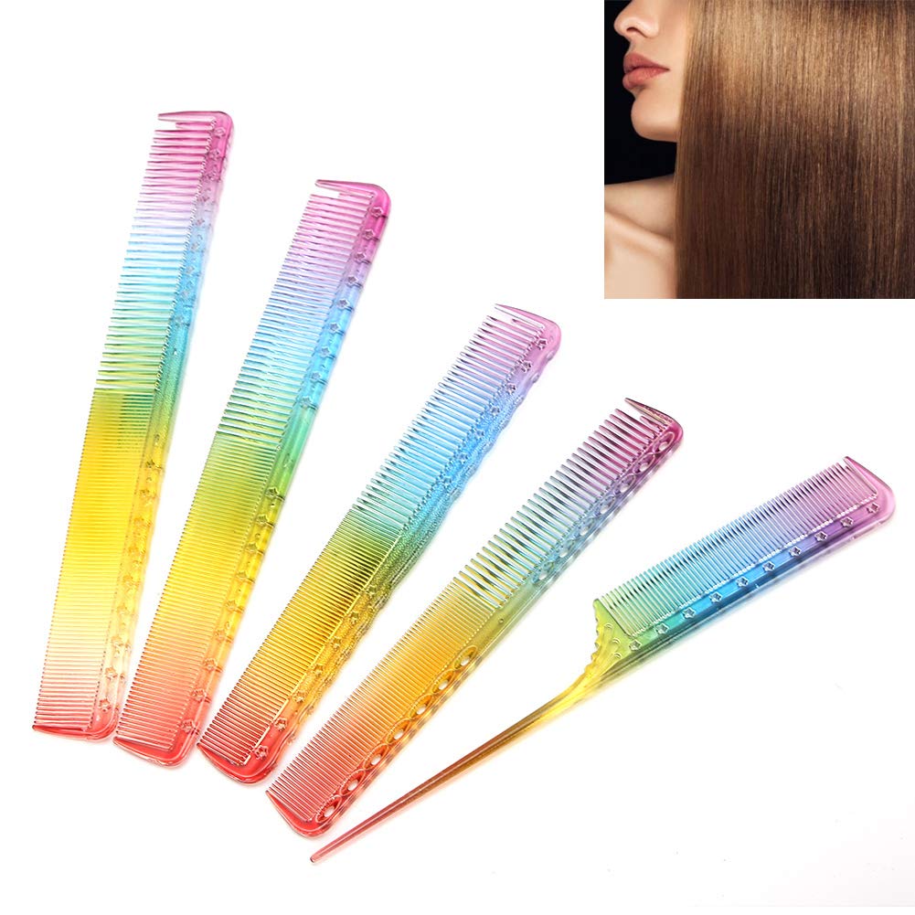 Peine de peluquería 5 piezas profesional color arco iris corte peine, corte de pelo, peine de teñido de pelo, peine de pelo recto para peluquería