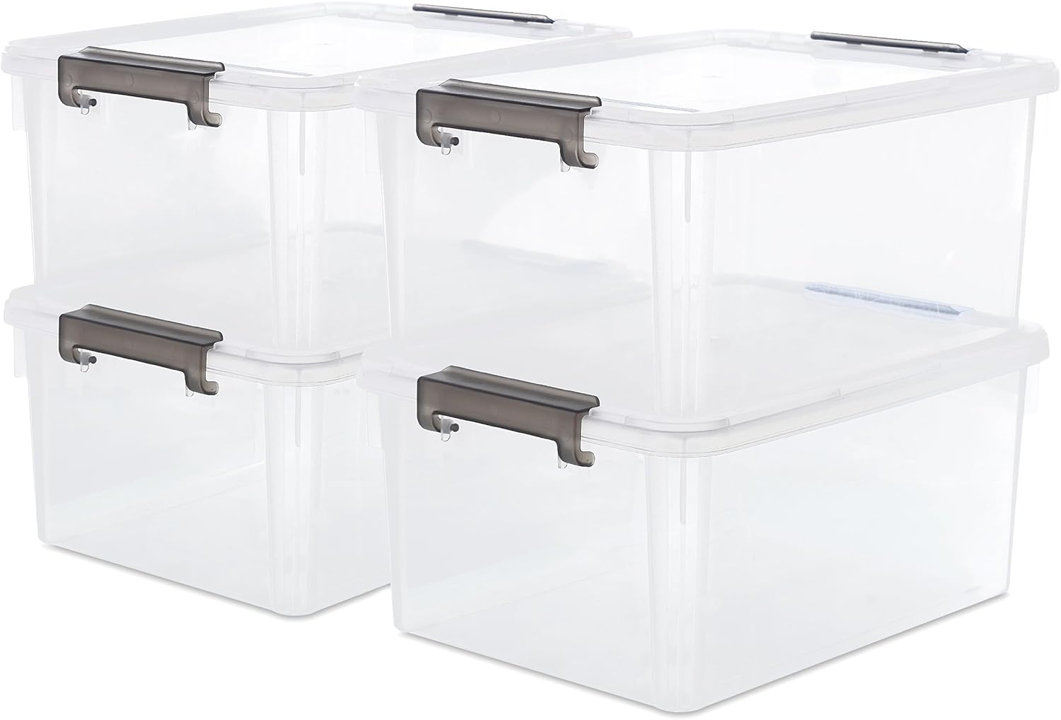 Contenedores de almacenamiento de plástico con tapas, contenedores de almacenamiento transparentes para organizar, caja de almacenamiento apilable
