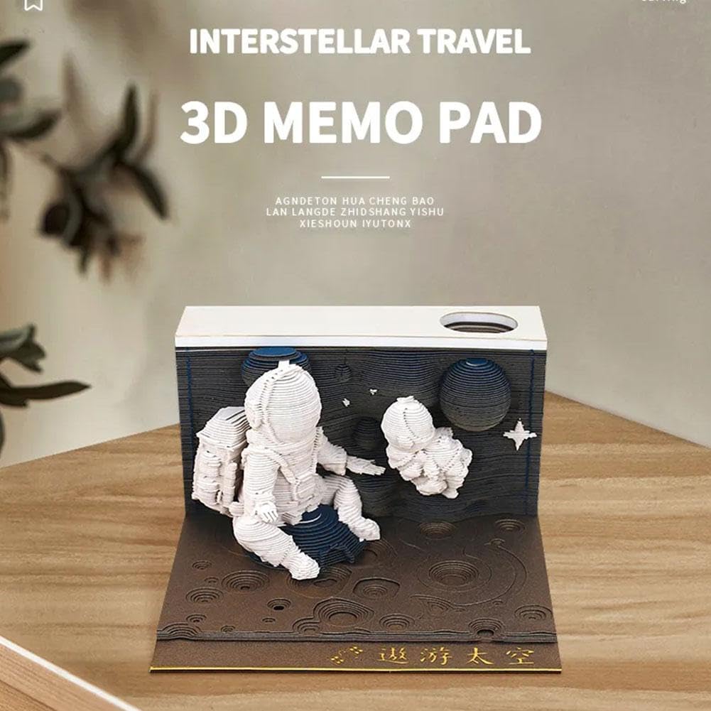 Bloc de notas 3D, bloc de notas de arte de papel 3D, bloc de notas de astronauta, bloc de notas 3D, regalo de escultura de papel, tallado en papel,