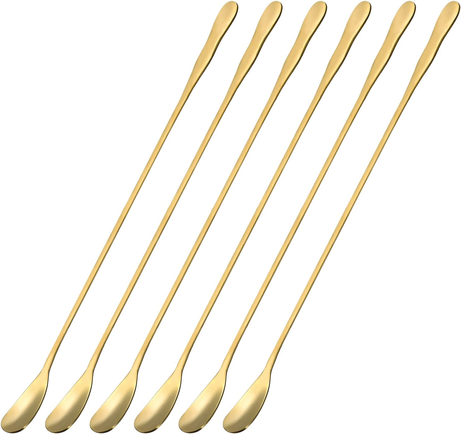 uxcell Cuchara de mango largo, 6 cucharas de helado de 10.24 pulgadas, cucharas de acero inoxidable para mezclar, beber, café (dorado)
