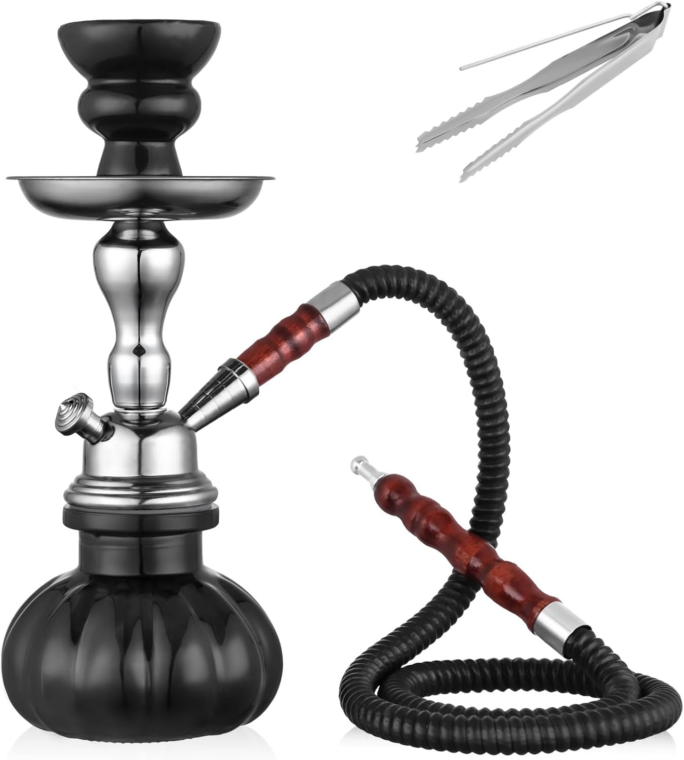 Juego completo de cachimba de 11 pulgadas con mini jarrón de cristal de cachimba de calabaza, cuenco de cerámica, manguera de mango de madera, pinza