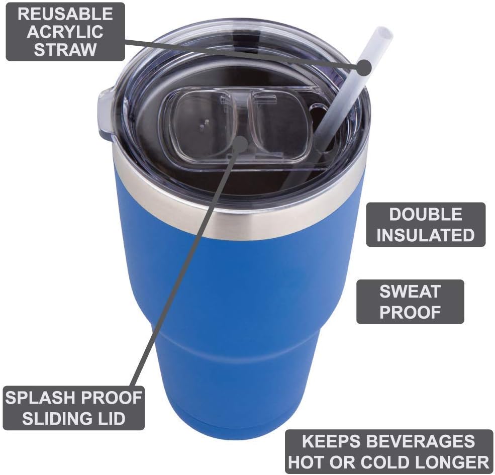 NO PROB-LLAMA – Vaso morado de 30 onzas con popote y tapa superior deslizante, taza de viaje de acero inoxidable  Comparar con Yeti Rambler