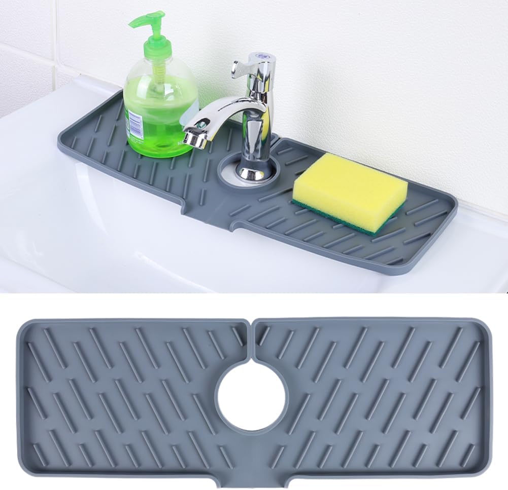 Karlsitek Slope – Protector contra salpicaduras para fregadero de cocina, tapete de silicona con pendiente de 18 x 6 pulgadas, tapete para fregadero