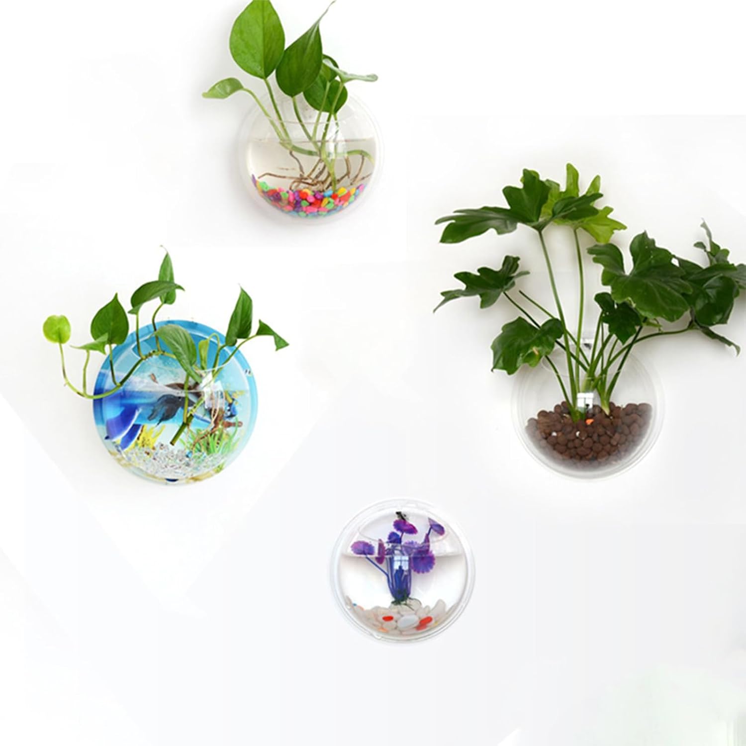 Wnvivi 2 cuencos de pecera para pecera, pared de burbujas para el hogar, necesidades diarias, maceta de flores para acuario, betta, jarrón de