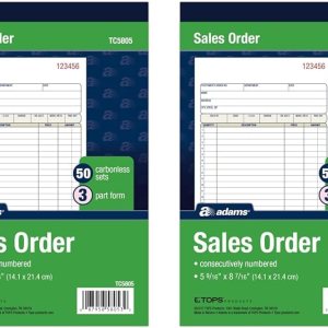 Adams Libro de pedidos de ventas, 3 partes sin carbono, blancocanariorosa, 5-916″ x 8-716″, 50 juegos (TC5805) (paquete de 2) Adams Libro de pedidos de ventas, 3 partes sin carbono, blancocanariorosa, 5-916″ x 8-716″, 50 juegos (TC5805) (paquete de 2)