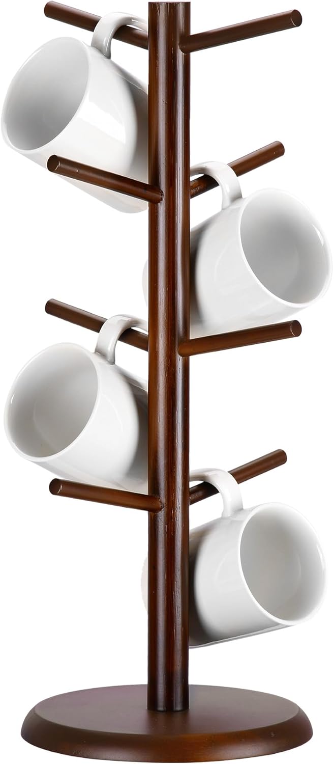 Lorbro Árbol de taza de café con 8 ganchos, soporte para taza, soporte de bambú para tazas de café, árbol de taza de encimera, soporte para tazas,