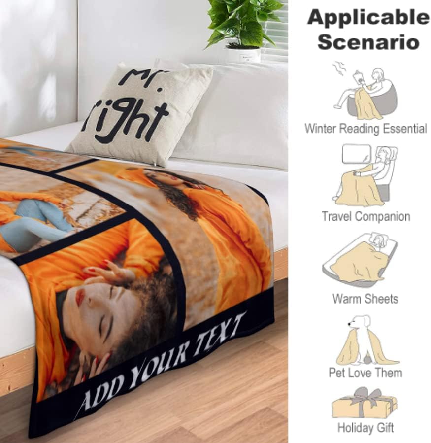 D-Story Manta personalizada con texto fotográfico, regalos personalizados fabricada en Estados Unidos, manta con imagen personalizada para el Día