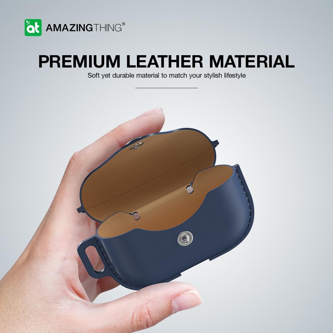 AMAZINGTHING Funda de piel para AirPods Pro 2, funda con cordón, compatible con AirPods Pro de 2 generación y 1 generación, LED frontal visible y