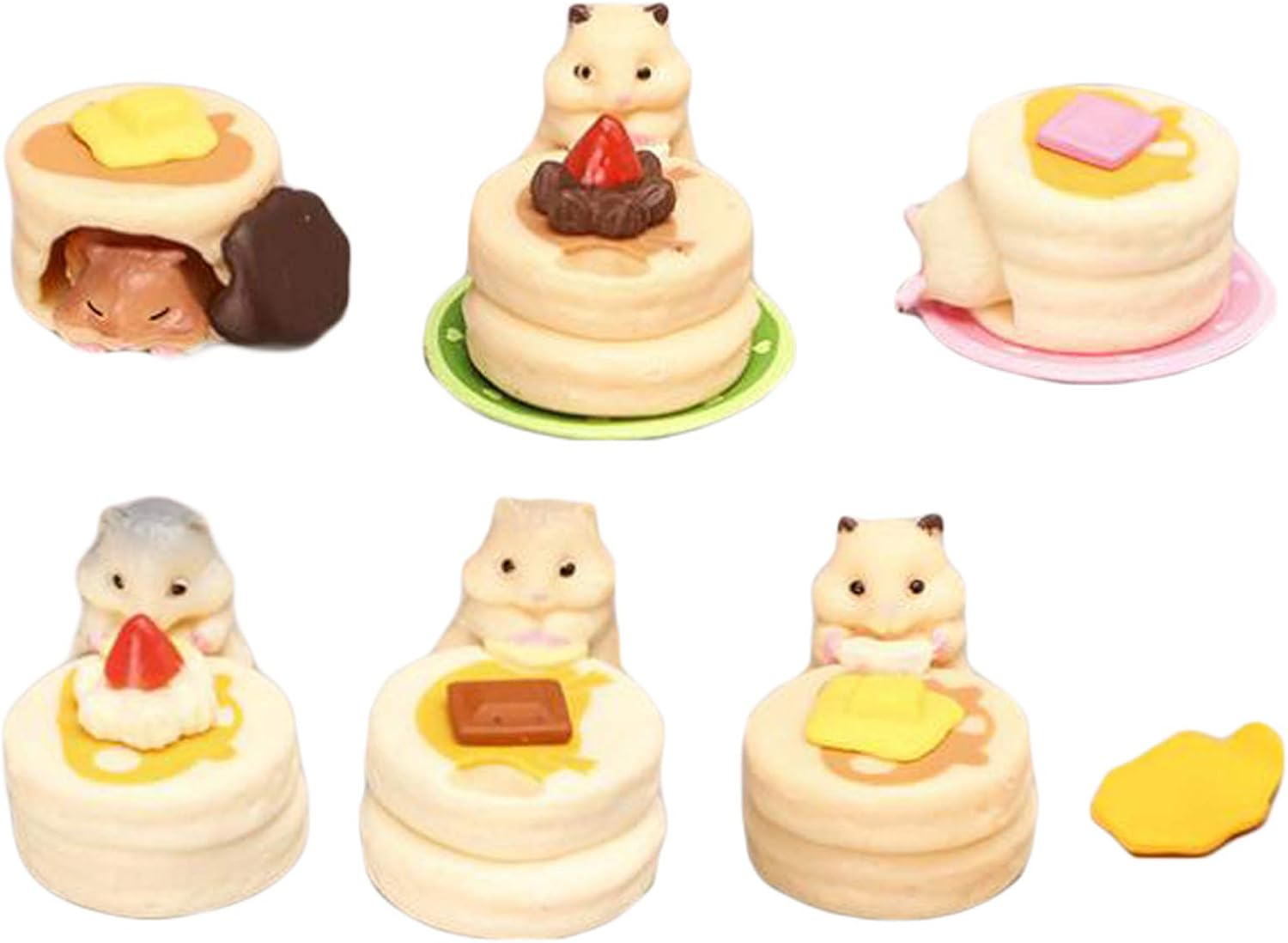 6 figuras de pastel y hámster, colección de figuras de animales de hámster, juego de decoración de pasteles para jardín de hadas, casa de muñecas en