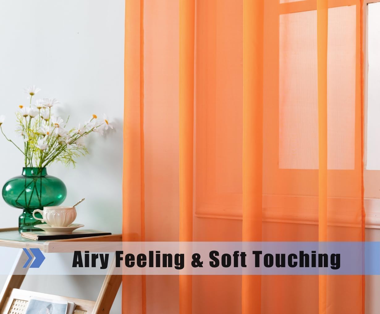 Elegantes paneles de cortina de gasa transparente con bolsillo para cortinero para dormitorio, sala de estar, comedor, patio, puerta corrediza de