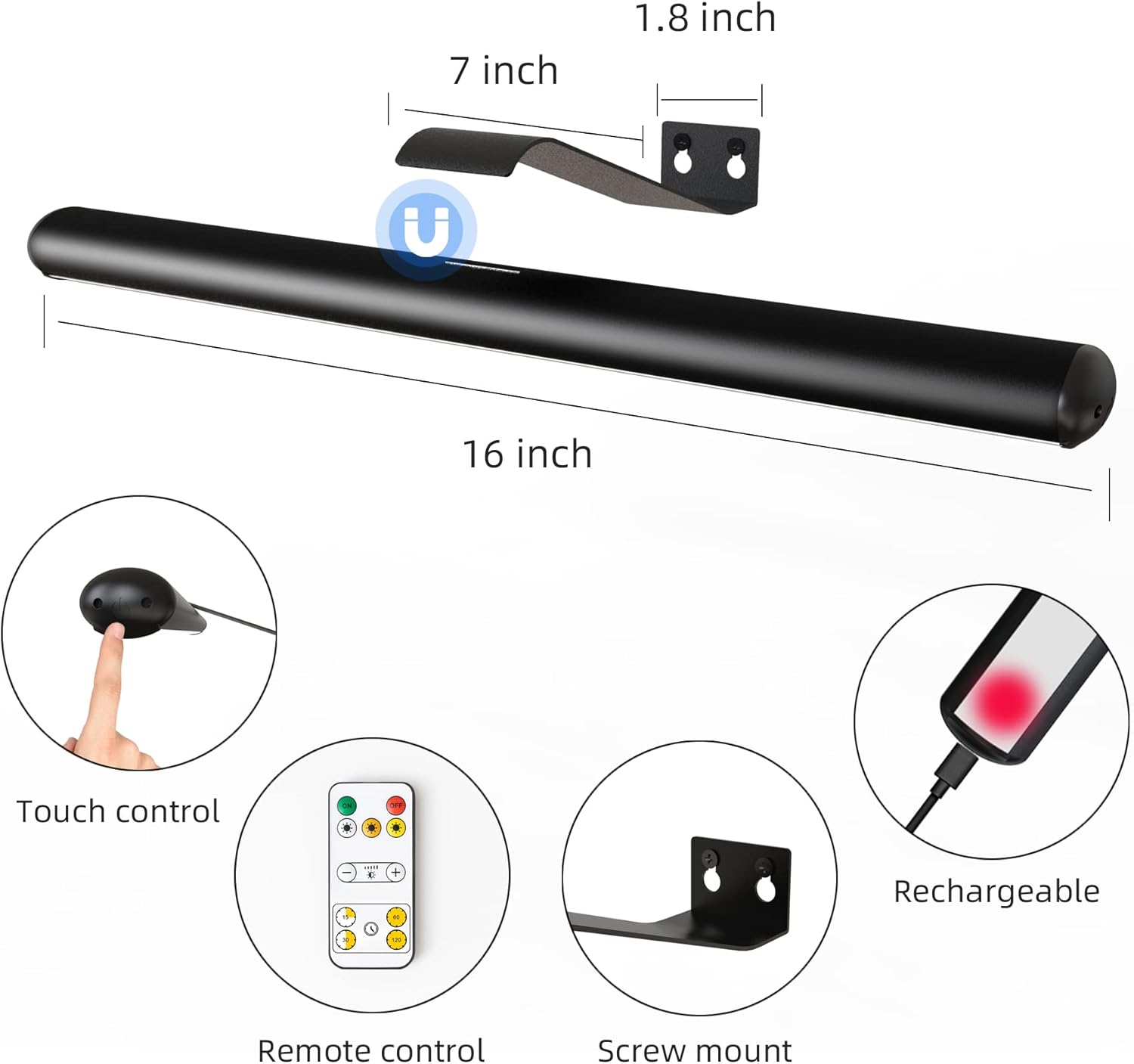 Luz de imagen inalámbrica de 16 pulgadas, batería recargable, luz de pintura de metal completo con control remoto, luz LED de exhibición de arte