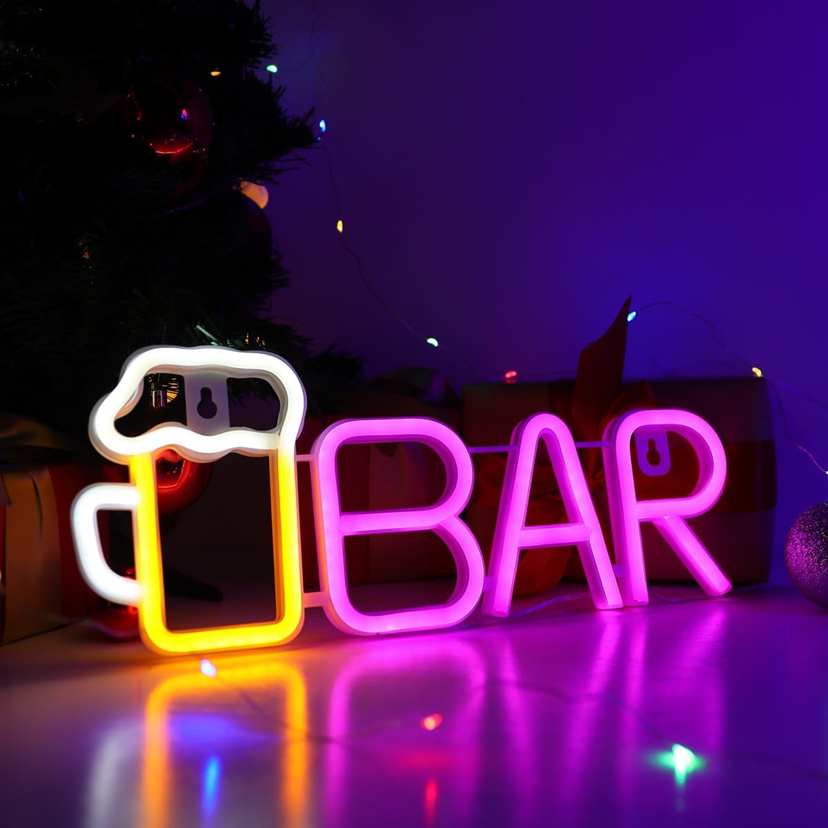 ENUOLI Letreros de barra de neón, luz LED de neón de cerveza para decoración de pared, letreros de neón de barra alimentados por USBbatería,