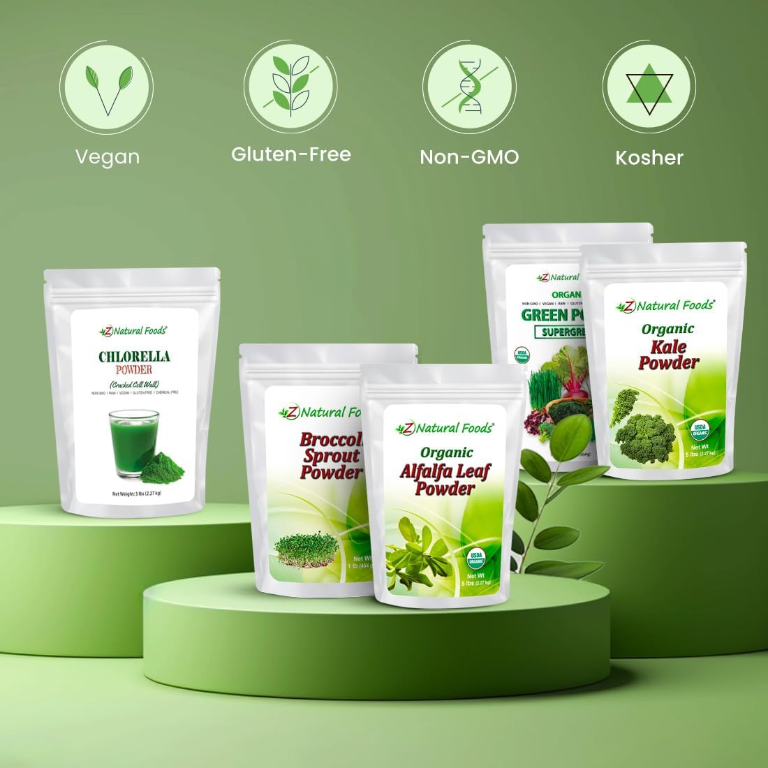 Z Natural Foods Polvo de hoja de alfalfa orgánica  Hecho en Estados Unidos  Suplemento superalimenticio verde para bebidas, té, batidos, recetas de