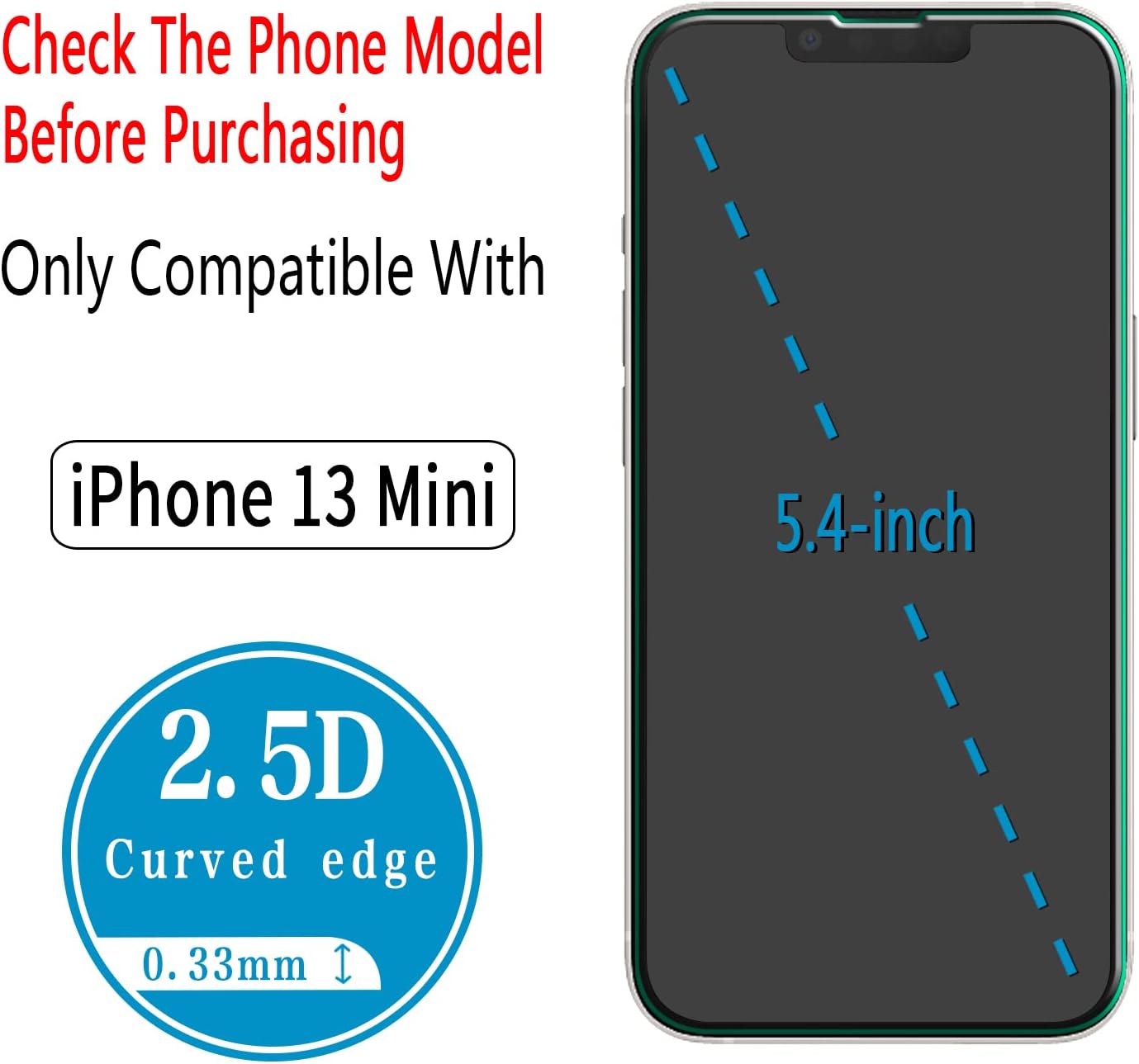 HPTech Paquete de 2 protectores de pantalla para iPhone 13 Mini de vidrio templado de 5.4 pulgadas, antiarañazos, sin burbujas