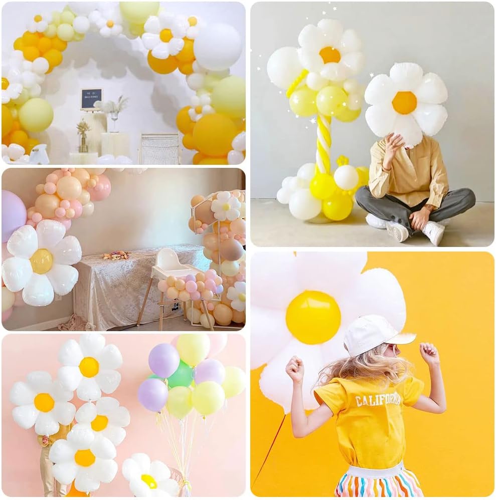 30 globos de margarita, Airsnigi de 20, 28, 43 pulgadas, enormes globos de flores blancas de papel de aluminio para decoraciones de cumpleaños de