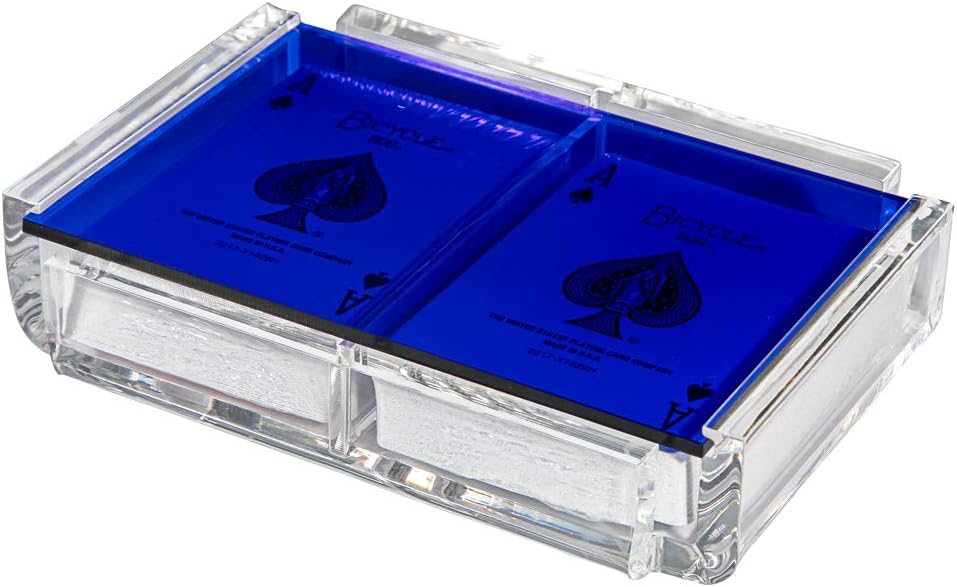 Bandeja moderna y elegante con 2 barajas de cartas en caja acrílica de lujo con tapa de color