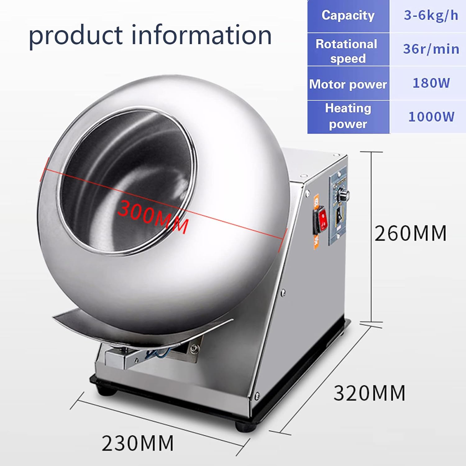 kubeier Máquina de recubrimiento de azúcar, pequeña máquina comercial para hacer cacerolas de chocolate, bandeja de recubrimiento de azúcar, pequeña