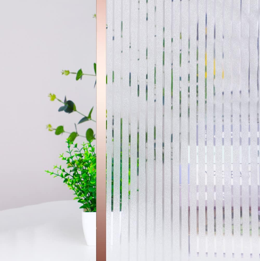 Película de privacidad con rayas verticales para ventana, sin pegamento, anti-UV, extraíble, no adhesiva (15.74 x 78.7 pulgadas)