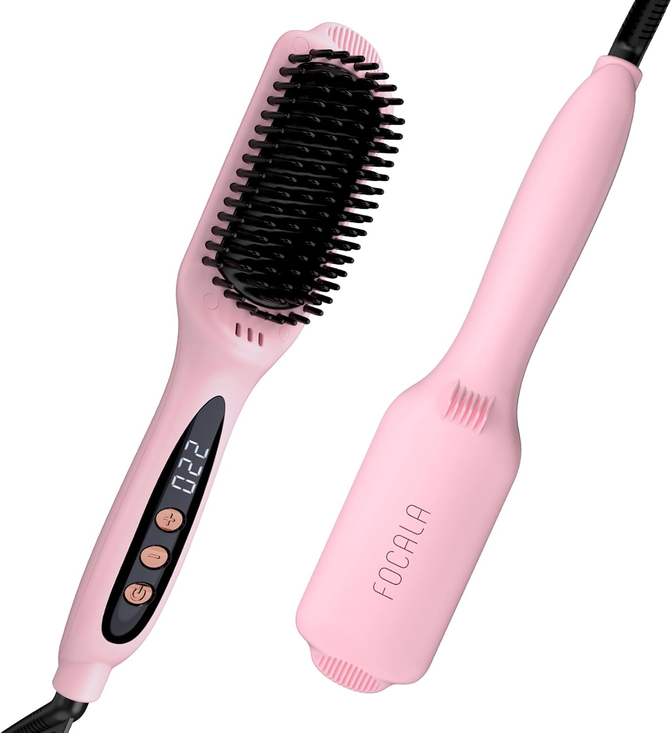 Cepillo alisador de cabello con calefacción FOCALA – Cepillo alisador de pelo iónico negativo de cerámica para alisar el cabello de las mujeres,