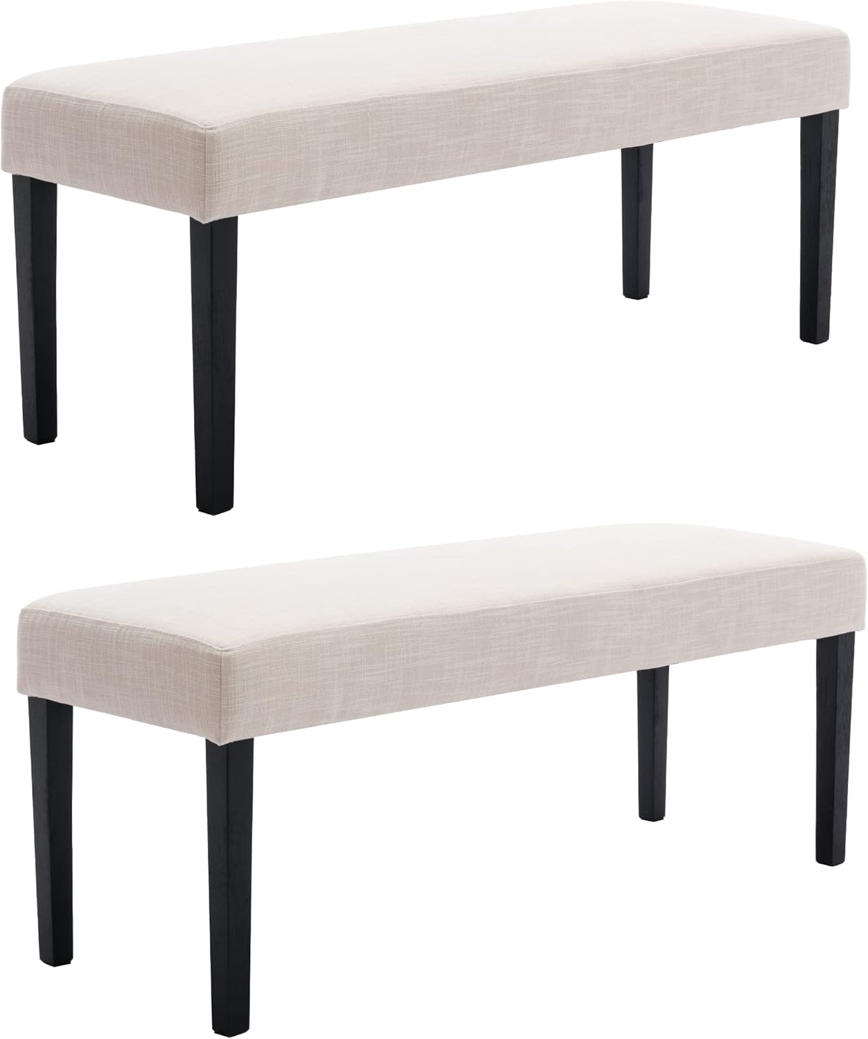 Wahson Juego de 2 bancos de comedor tapizados de lino de granja, asiento de comedor de 45 pulgadas de largo con patas de madera negra, beige
