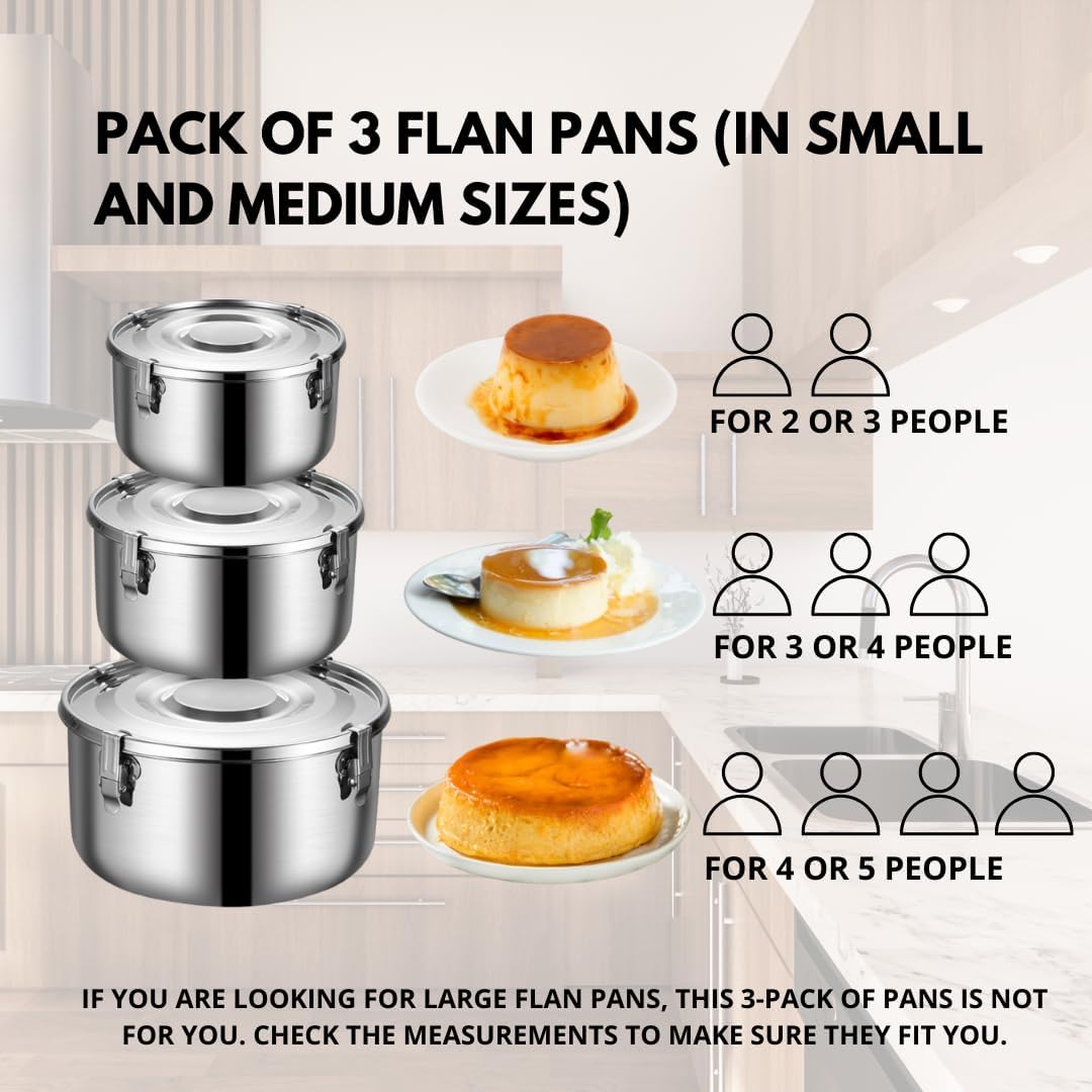 SISIGOO 3 moldes para flan  Moldes de flan para hornear  Flanera para Baño María  Quesillera  Quesillera Venezolana con tapa Molde  Molde de flan
