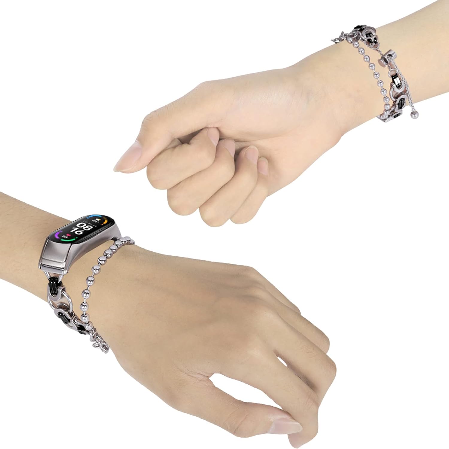 Compatible con la correa Mi Band 4 Barcelet, pulsera ajustable de 5.5 a 8.0 pulgadas, correa de repuesto de acero inoxidable para mujeres y hombres,