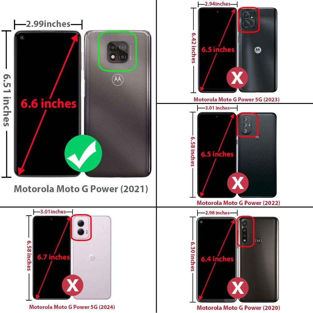 TJS Funda compatible con Motorola Moto G Power 2021, con protector de pantalla de vidrio templado, anillo de metal, soporte magnético, protector
