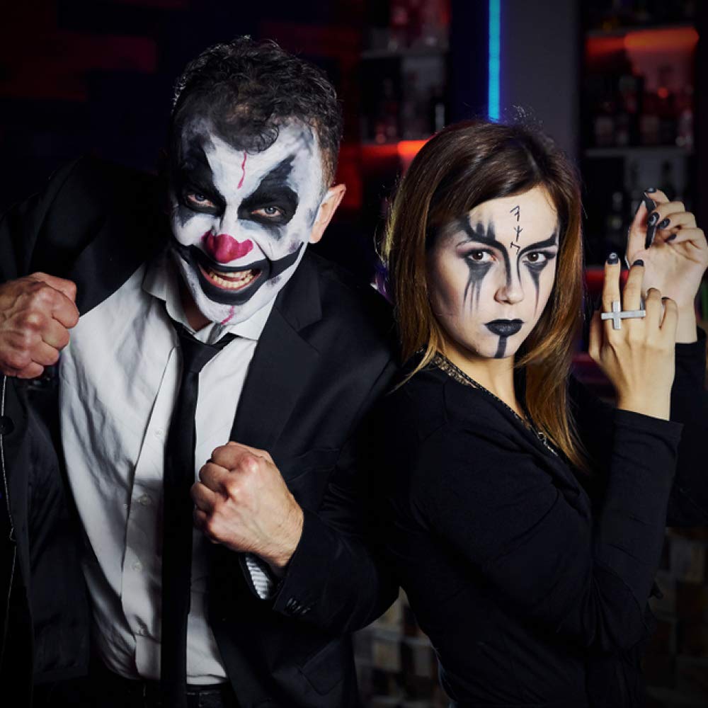 Kit de maquillaje de Halloween, pintura facial de esqueleto blanco y negro, paleta de maquillaje de bruja payaso, maquillaje de zombi vampiro para
