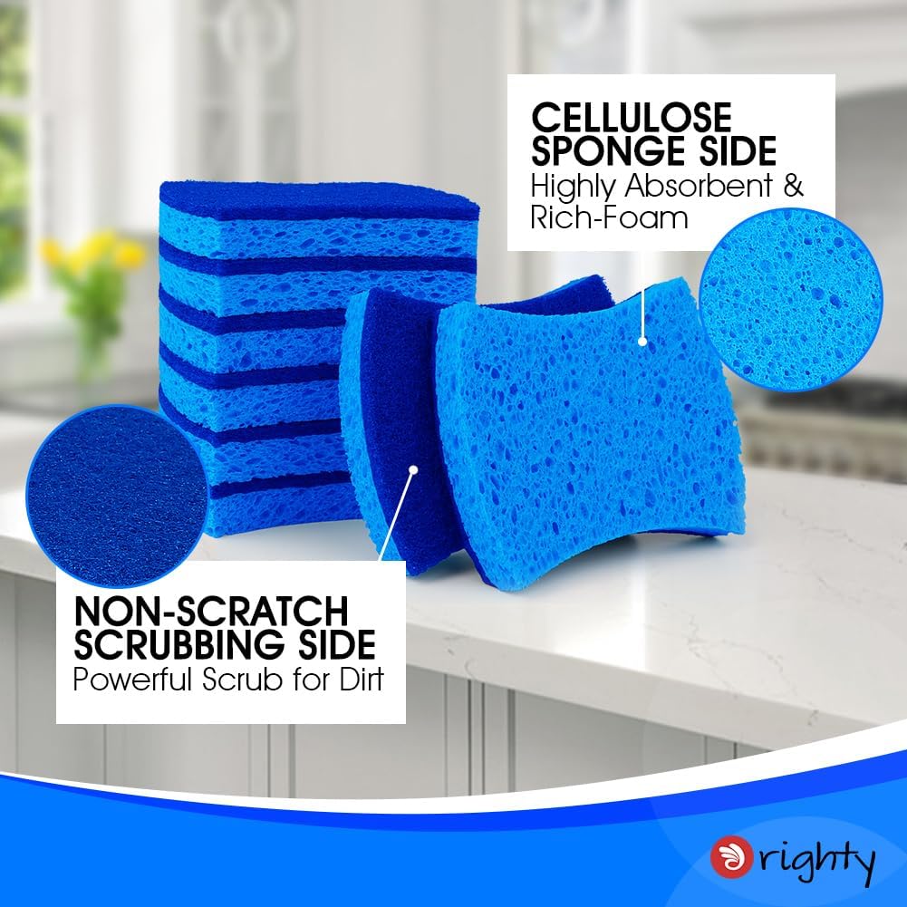 Orighty Paquete de 24 esponjas de celulosa antiarañazos, esponjas de cocina para cocina, baño y hogar, esponjas de doble cara para platos, esponjas