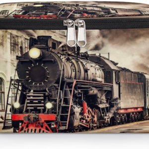 Bolsa de almuerzo vintage de tren de vapor, aislada, reutilizable, grande, con hombro ajustable y cremallera, bolsa de lona para oficina, trabajo, Bolsa de almuerzo vintage de tren de vapor, aislada, reutilizable, grande, con hombro ajustable y cremallera, bolsa de lona para oficina, trabajo,