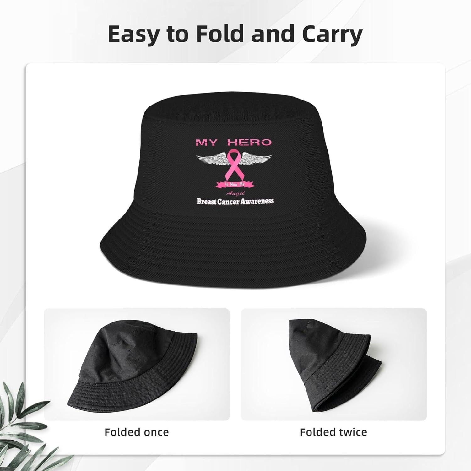 My Hero is Now My Angel – Sombrero de pescador para concientización sobre el cáncer de mama de doble tejido para mujereshombres, sombrero de