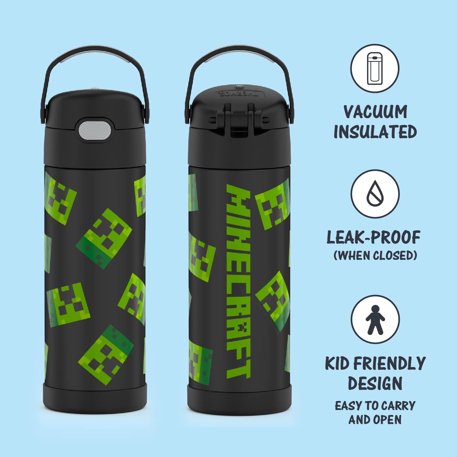 THERMOS FUNTAINER – Botellas de agua de Minecraft, 16 onzas y 12 onzas