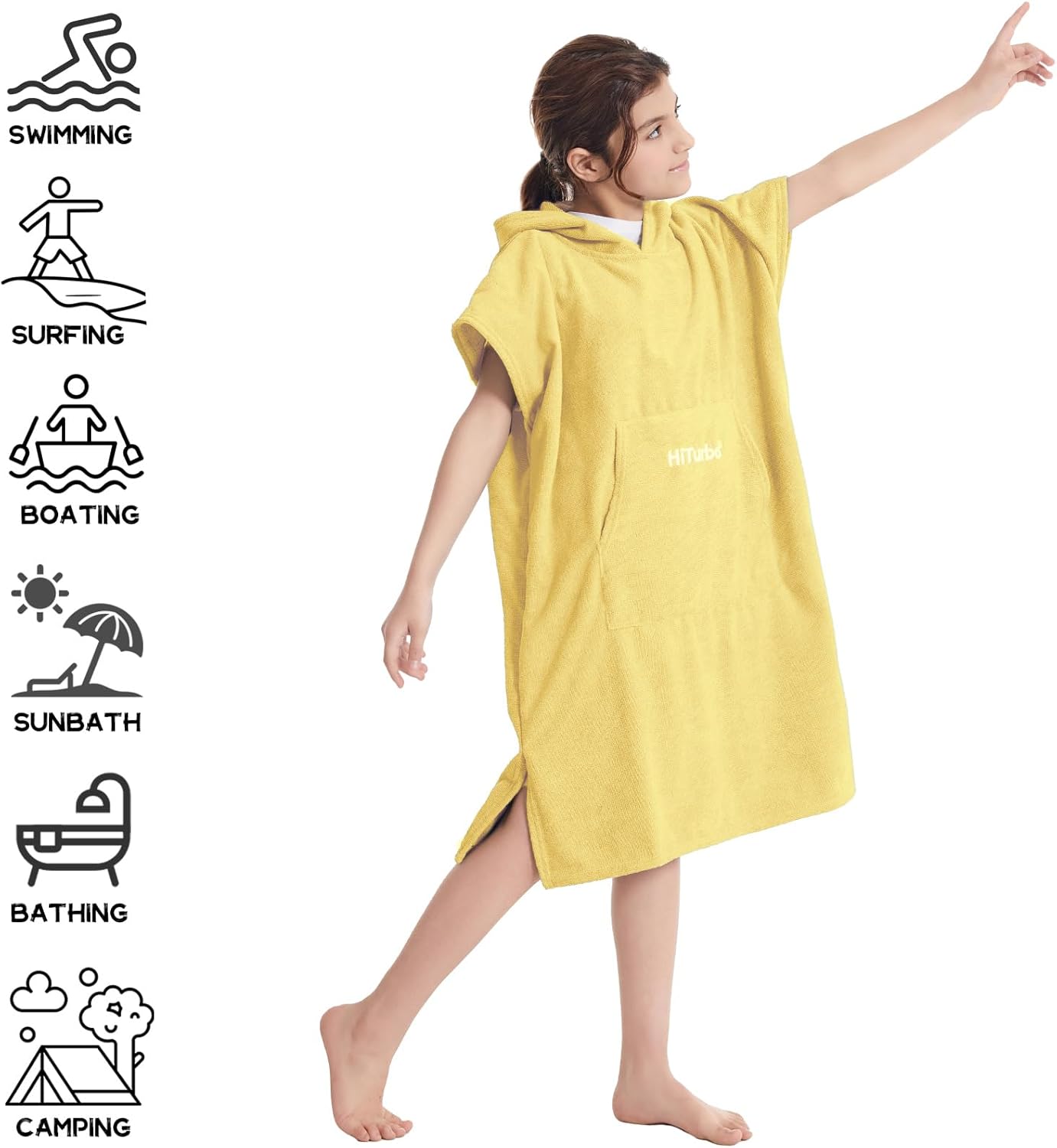 Hiturbo Toalla cambiante para niños, poncho de surf absorbente de secado rápido, toallas de baño de microfibra (amarillo)