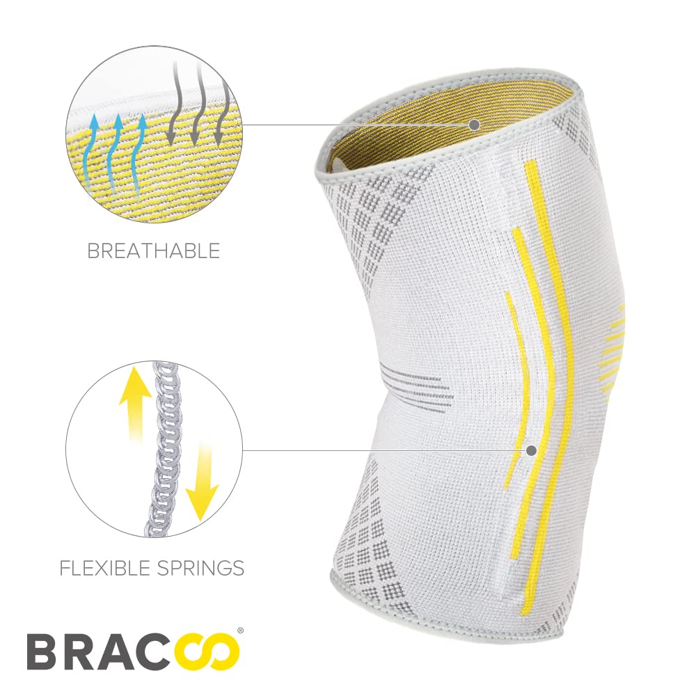 Bracoo Rodillera, soporte de manga de compresión con estabilizadores laterales para hombres y mujeres, soporte ligero y transpirable, dolor de
