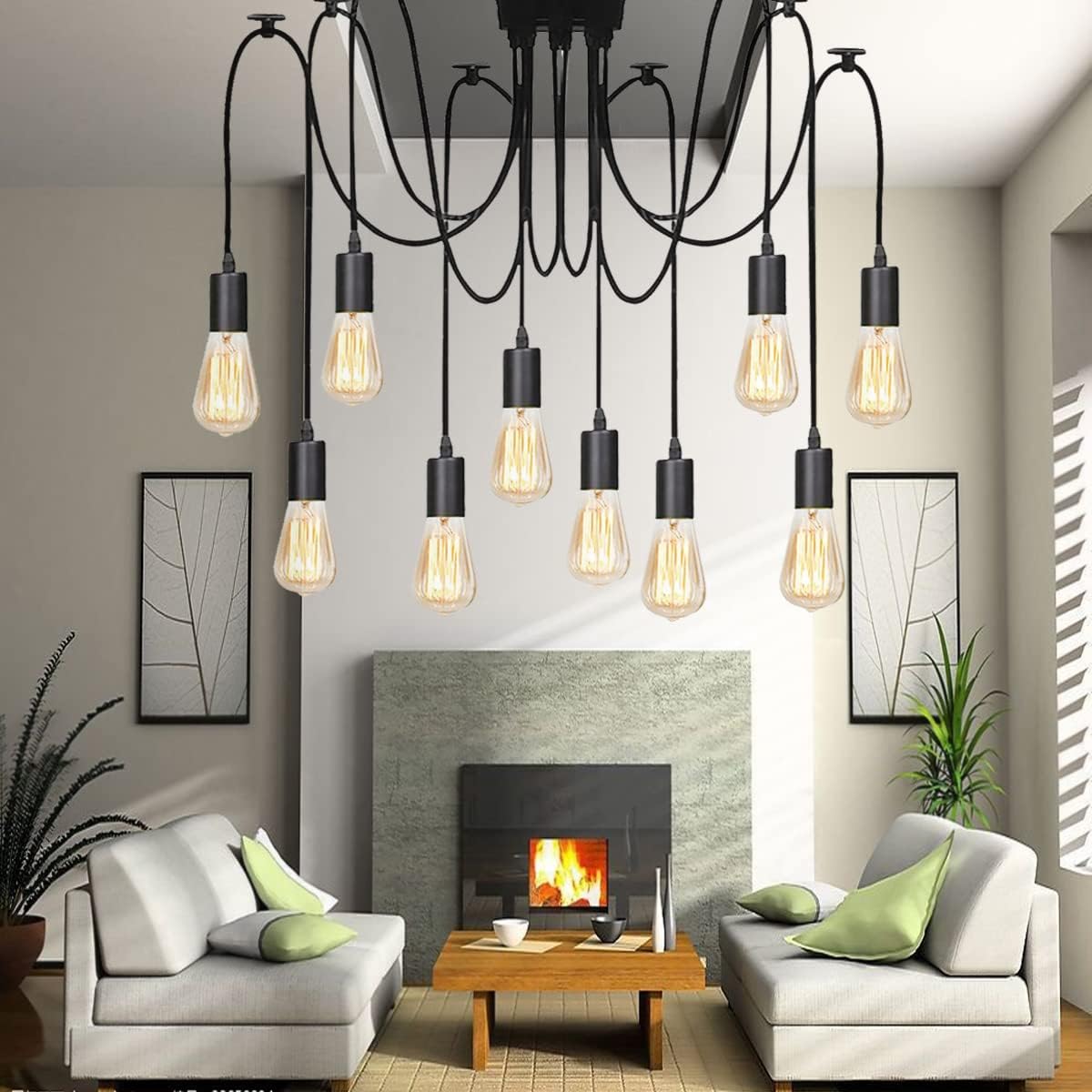 GLW Lámpara de araña de techo de 10 brazos, antigua, clásica, ajustable, iluminación colgante para mesa de comedor, E26, lámpara retro moderna para