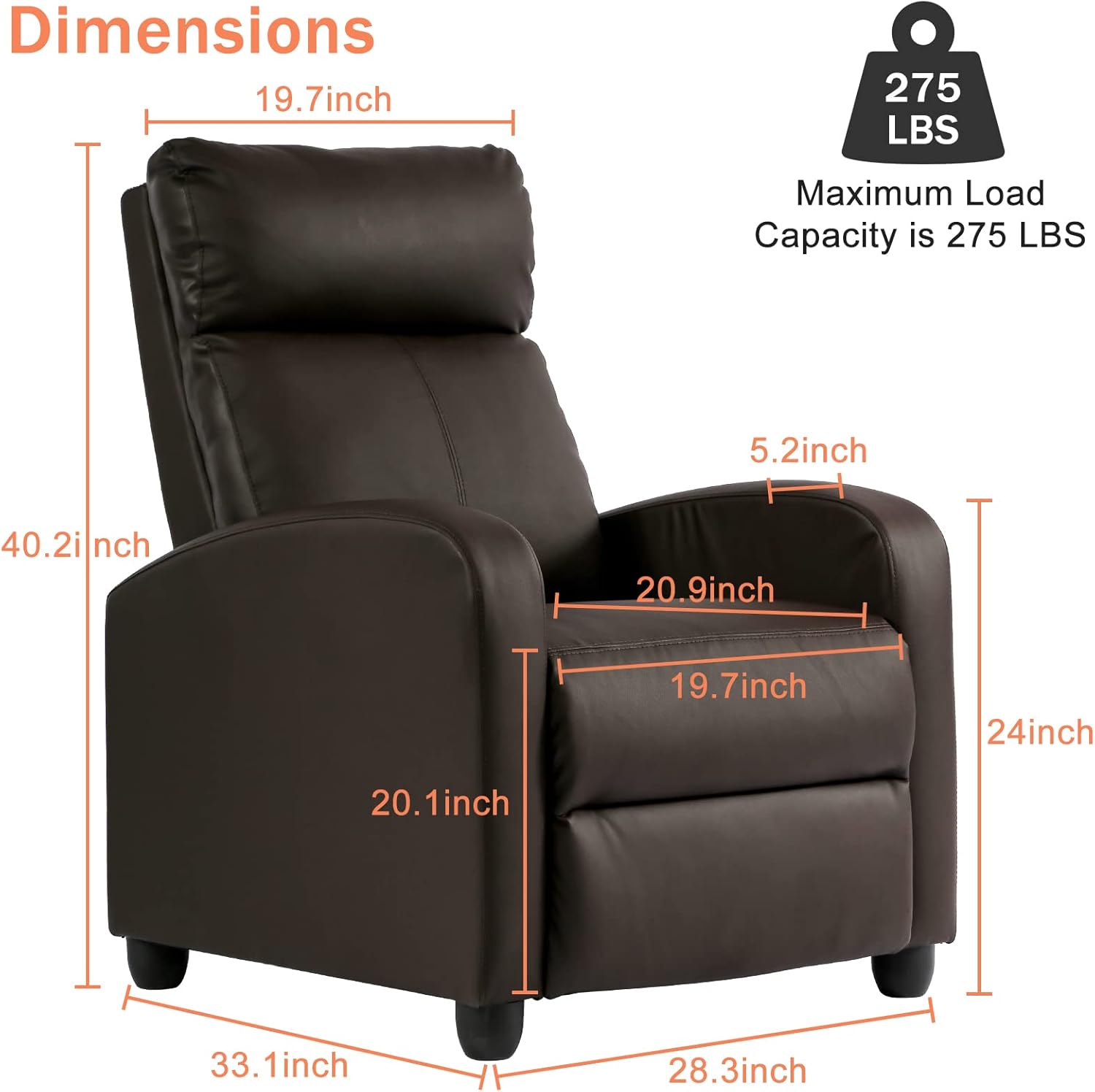 CL.HPAHKL Sillón reclinable moderno reclinable para sala de estar, Winback, sofá individual, silla de lectura, asiento de cine en casa, sillón