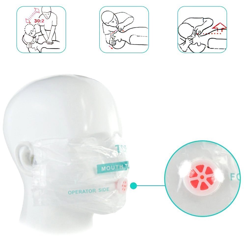 100 piezas de protección facial RCP Kit de emergencia Escudos faciales de rescate para primeros auxilios o entrenamiento de RCP (negro -100)