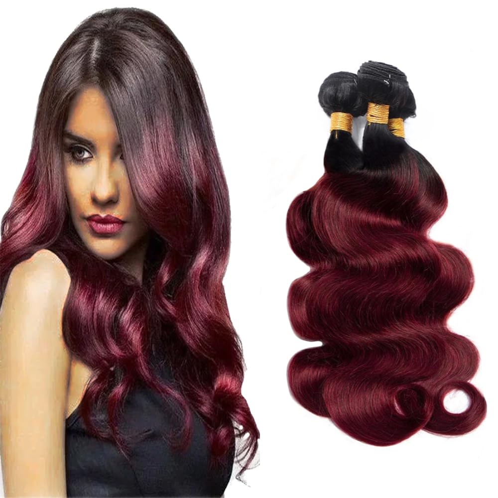 #1B99j – Extensiones de cabello humano brasileño Remy color burdeos, color burdeos ondulado de 12, 14, 16 pulgadas, doble trama para mujeres negras
