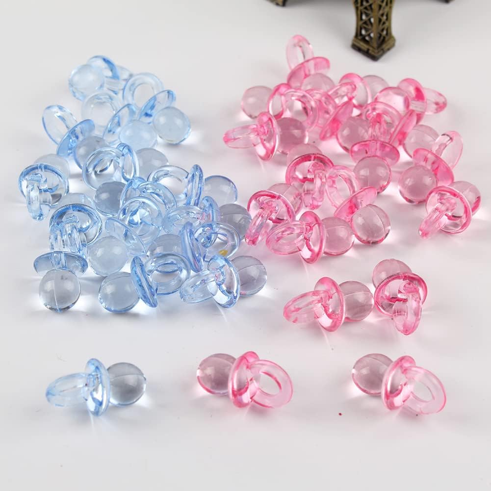 150 chupetes acrílicos para bebé, chupetes de plástico para manualidades, mesa de baby shower, decoración de fiesta de revelación de género, regalos
