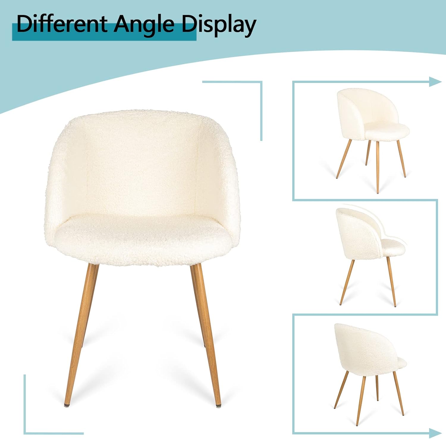 Homtique Juego de 2 sillas de comedor modernas, silla decorativa tapizada de sherpa, silla de ocio con reposabrazos y patas de metal de grano de