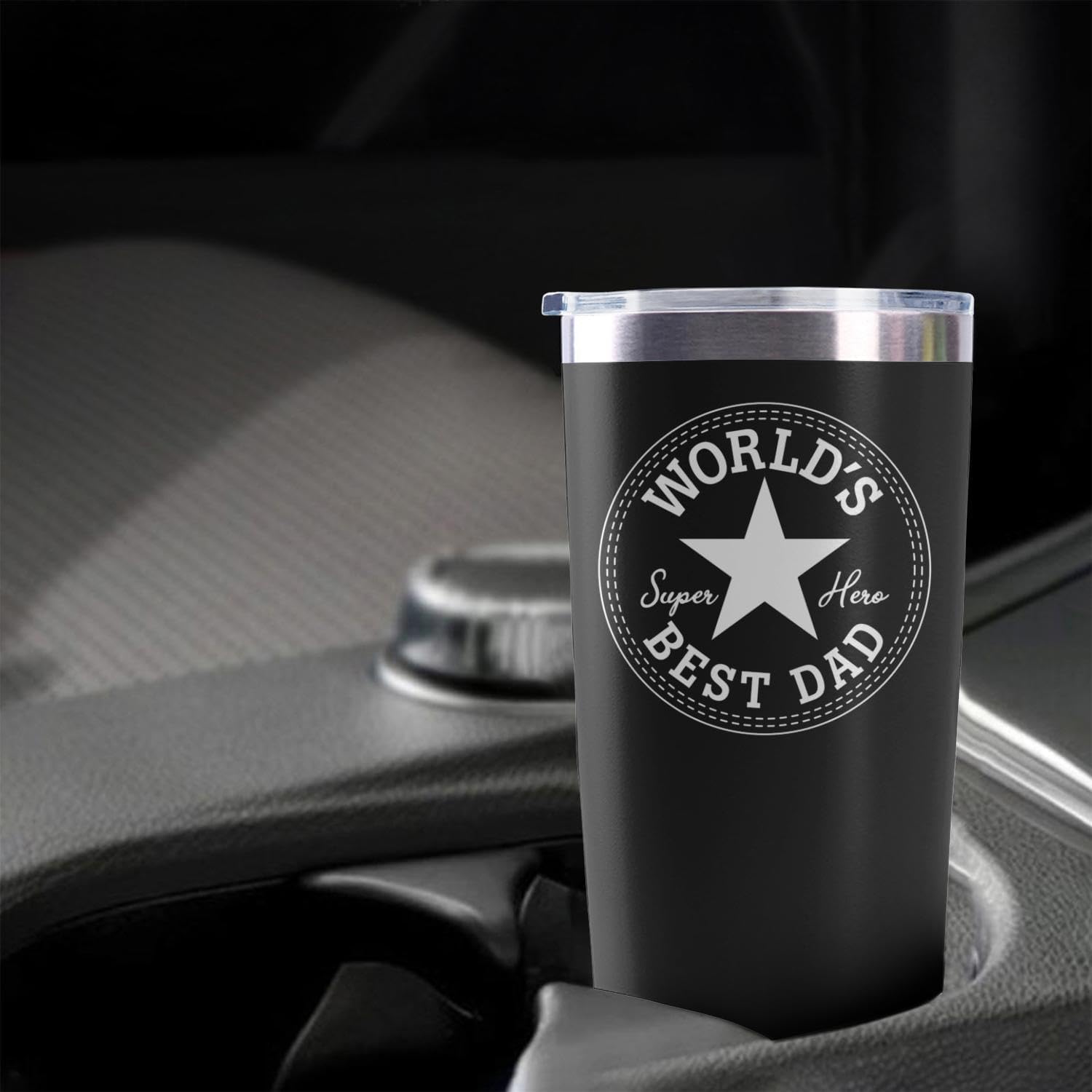 Regalos para papá, vaso de 20 onzas con tapa y popote aislado, reutilizable, de acero inoxidable, regalo de cumpleaños del mundo para el mejor papá