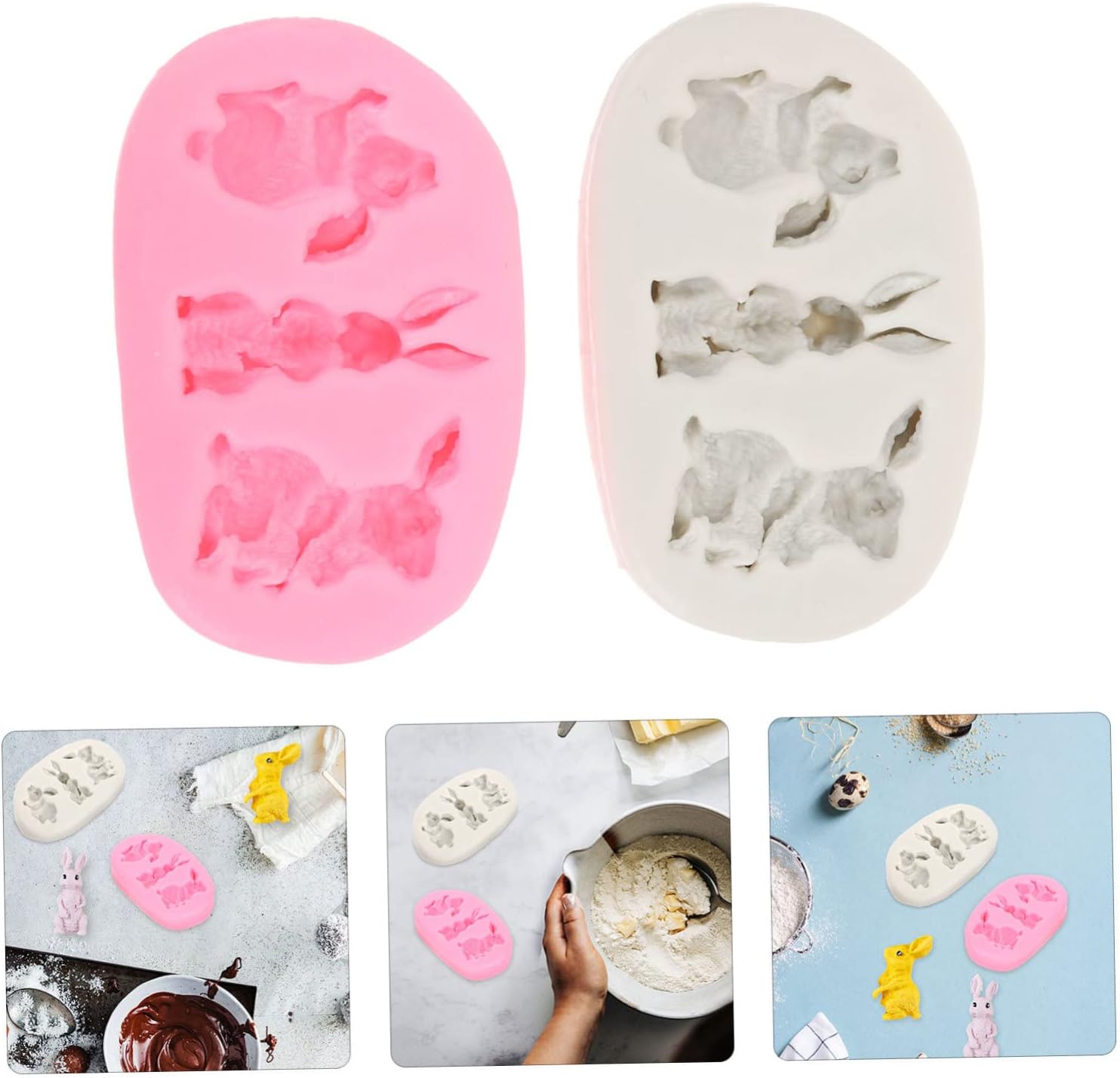 HEMOTON Molde de silicona 3D para cubitos de hielo, bandeja de cubitos de hielo, moldes para hornear conejos, moldes de silicona para fondant,