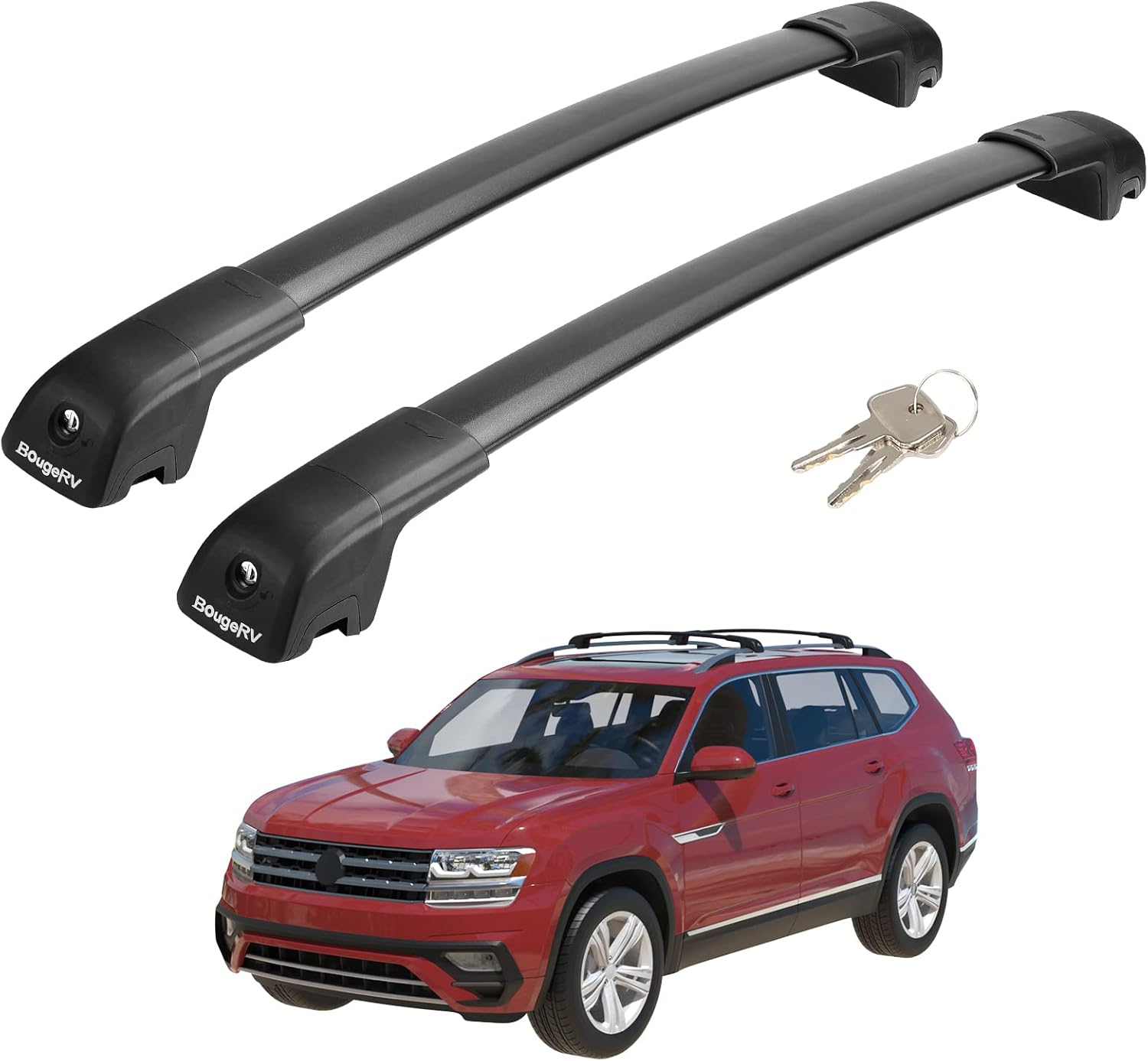 BougeRV Barras transversales para portaequipajes compatibles con Volkswagen VW Atlas 2017-2024 con bloqueo antirrobo, barras transversales de