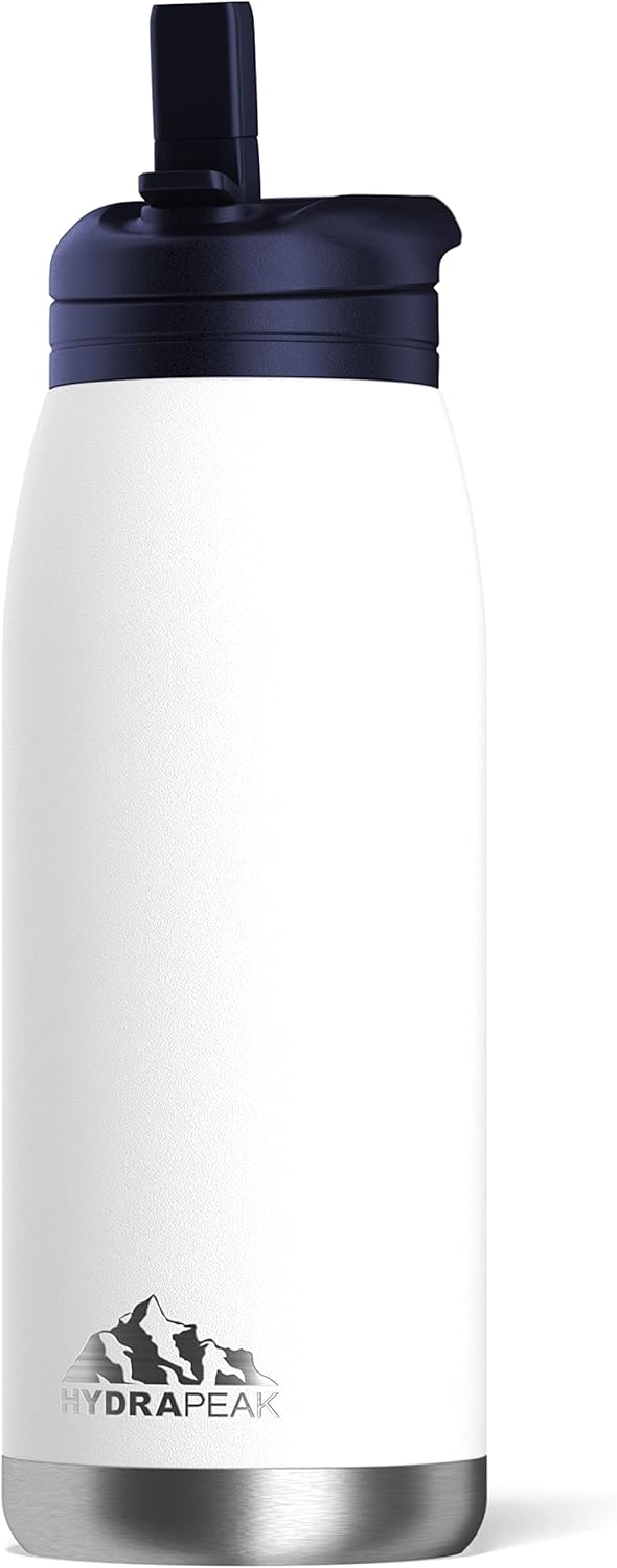 Hydrapeak Flow – Botella de agua aislada de 32 onzas con tapa con popote, botella de agua, botella de agua de metal, botellas de agua aisladas de